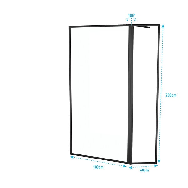 AURLANE - Paroi de Douche avec Volet Pivotant - Cadre et Bras Alu. NOIR MAT - 100+40x200cm - DARK CONTOURING - large