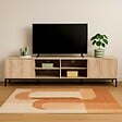 OVIALA - Meuble TV rectangulaire 2 portes L200 cm bois clair - Ketry - vignette