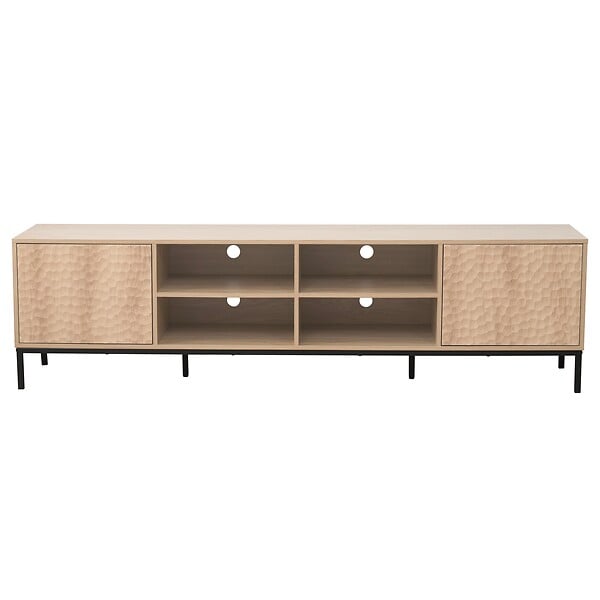 OVIALA - Meuble TV rectangulaire 2 portes L200 cm bois clair - Ketry - large
