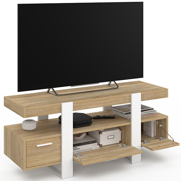 ID MARKET - Meuble TV 116 cm PHOENIX avec tiroirs bois et blanc - large