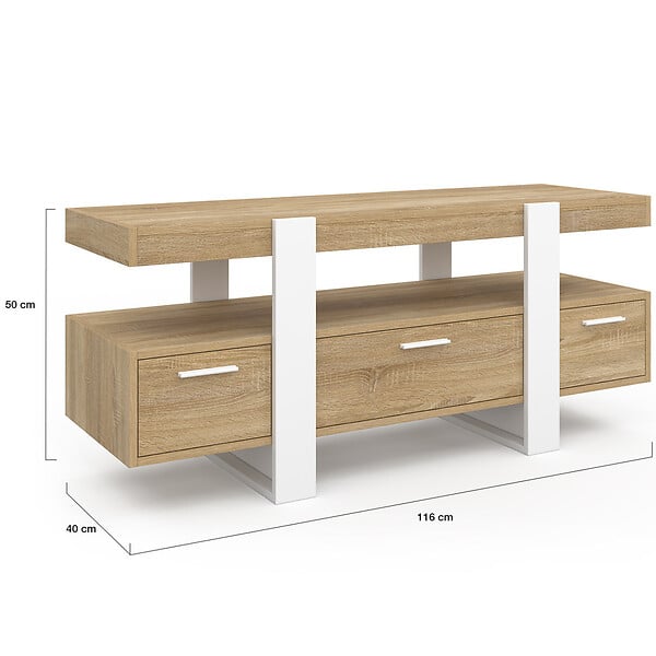 ID MARKET - Meuble TV 116 cm PHOENIX avec tiroirs bois et blanc - large