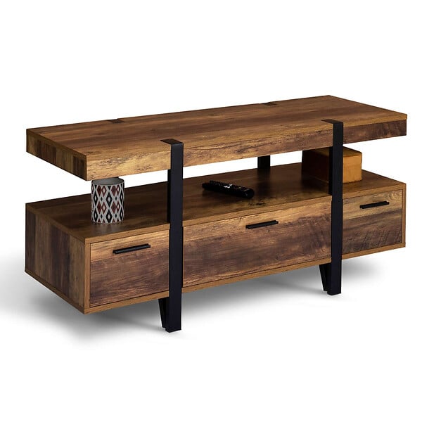 ID MARKET - Meuble TV 113 cm AUSTRIA avec tiroirs bois pieds épingle - large