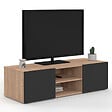 ID MARKET - Meuble TV 113 cm ELI bois façon hêtre portes noires - vignette