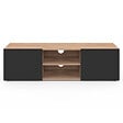 ID MARKET - Meuble TV 113 cm ELI bois façon hêtre portes noires - vignette