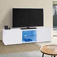 ID MARKET - Meuble TV 113 cm ELI blanc étagère en verre avec LED - vignette