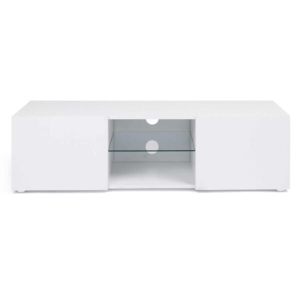 ID MARKET - Meuble TV 113 cm ELI blanc étagère en verre avec LED - large