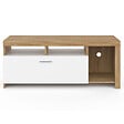 ID MARKET - Meuble TV 110 cm MALO bois et placard blanc - vignette