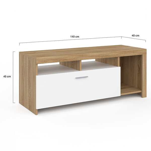 ID MARKET - Meuble TV 110 cm MALO bois et placard blanc - large