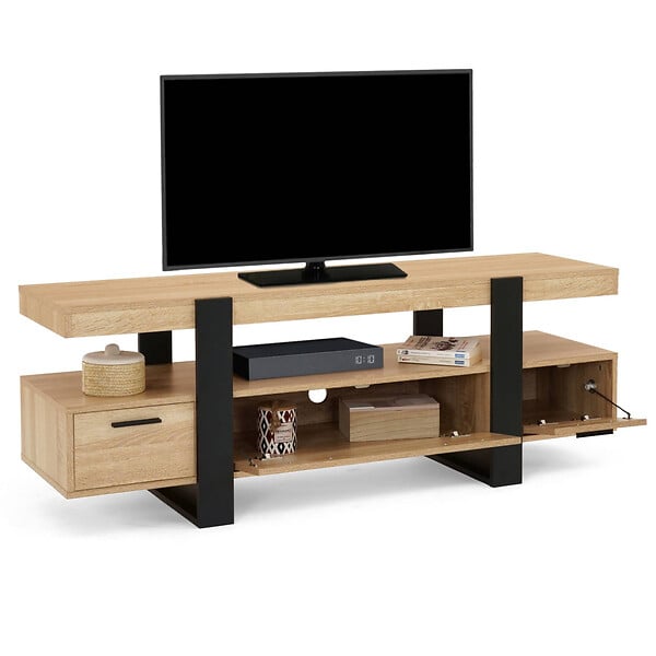 ID MARKET - Meuble TV 140 cm PHOENIX avec tiroirs bois et noir - large