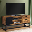 ID MARKET - Meuble TV 110 cm CHICAGO 2 tiroirs avec placard design industriel - vignette