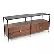 OVIALA - Meuble TV en marbre avec rangement en acacia massif 152 cm - Mona - vignette