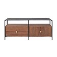 OVIALA - Meuble TV en marbre avec rangement en acacia massif 152 cm - Mona - vignette
