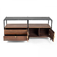OVIALA - Meuble TV en marbre avec rangement en acacia massif 152 cm - Mona - vignette