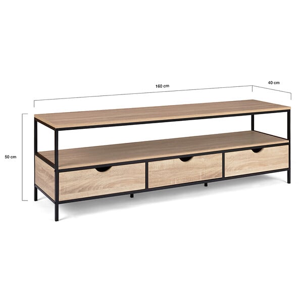 ID MARKET - Meuble TV 160 cm DETROIT 3 tiroirs design industriel - large