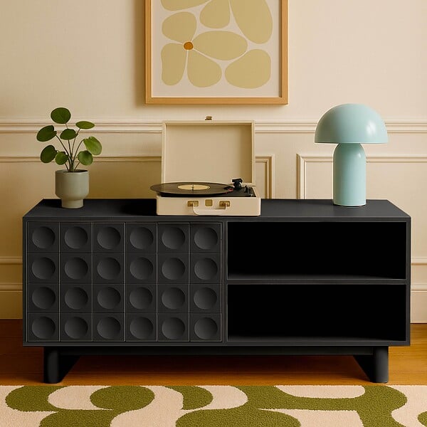 OVIALA - Meuble TV rectangulaire 1 porte L120 cm noir - Octave - large