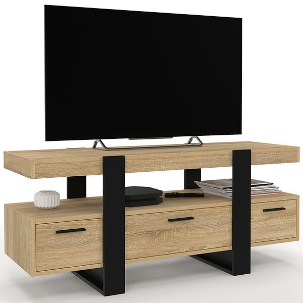 ID MARKET - Meuble TV 116 cm PHOENIX avec tiroirs bois et noir - large