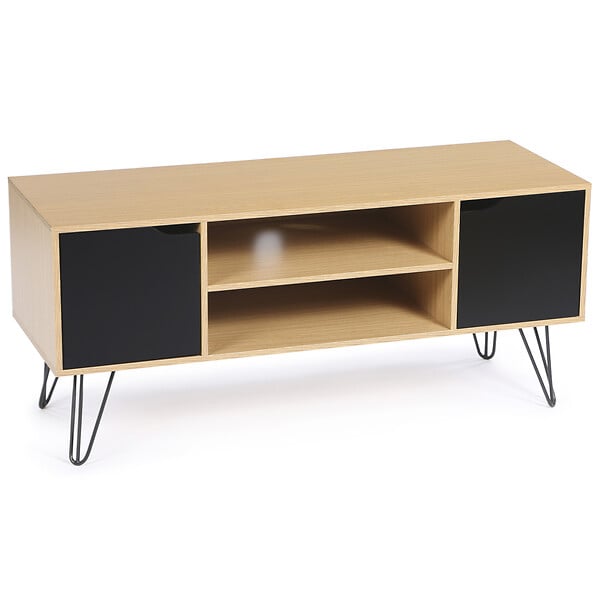 ID MARKET - Meuble TV 113 cm vintage NOEMI pied épingle bois portes noires - large