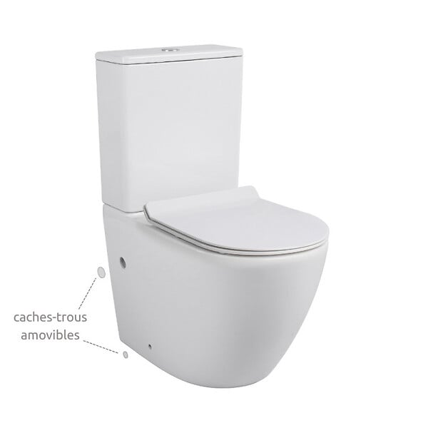 CERAMIA - PixL WC à poser sans bride + abattant SoftClose + réservoir de chasse, alimentation par le bas, blanc brillant (CEPX030RREXVPBI) - large