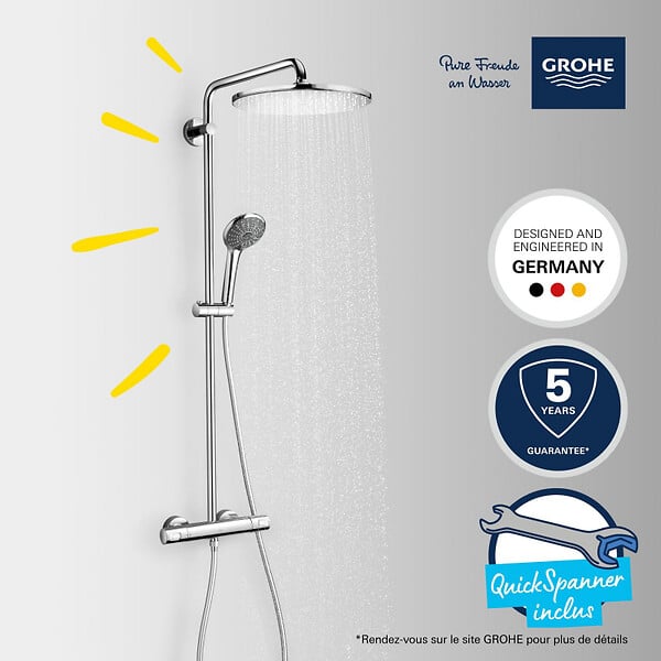 GROHE - VITALIO JOY SYSTEM 310 Colonne de douche thermostatique, Douchette 3 jets, Chrome (26400001) - large