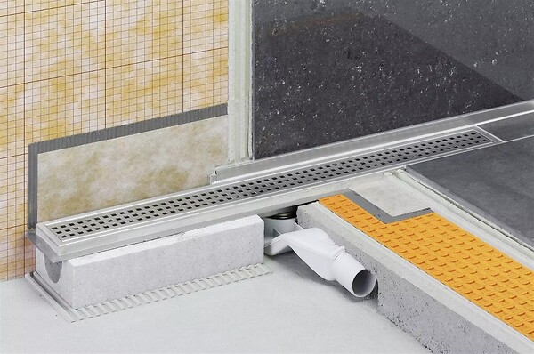 SCHLUTER - Caniveau à sortie horizontale pour douche à l'italienne KERDI LINE F 40 - Longueur: 700 mm - large