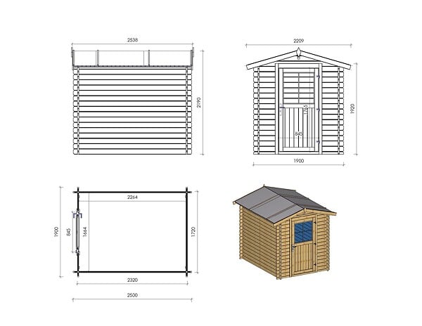 ALTANKA - Abri de jardin en bois - 4.75m2 - 1.9x2.5m - Ep. 28mm - Couleur: naturel - DOM594 - large