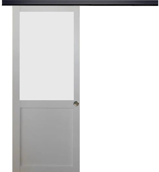 GD MENUISERIES - Porte Coulissante Athena blanc H204 x L83 cm, Rail Alu bandeau noir, Coquilles - large