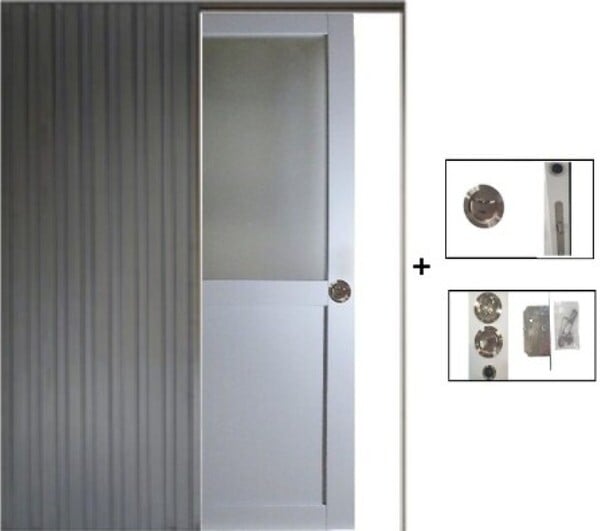 GD MENUISERIES - Porte Coulissante Athena Gris Clair Vitrée H204 x L83 cm, Galandage - large