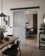 GD MENUISERIES - Porte Coulissante Athena Gris Clair Vitrée H204 x L73 cm, Rail Alu Bandeau Noir, Coquilles - vignette
