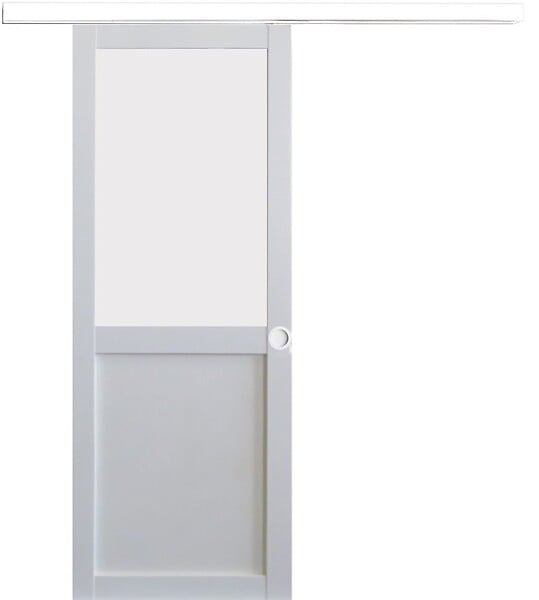 GD MENUISERIES - Porte Coulissante Athena Blanc H204 x L73 cm, Rail alu Bandeau Blanc, Coquilles blanc - large