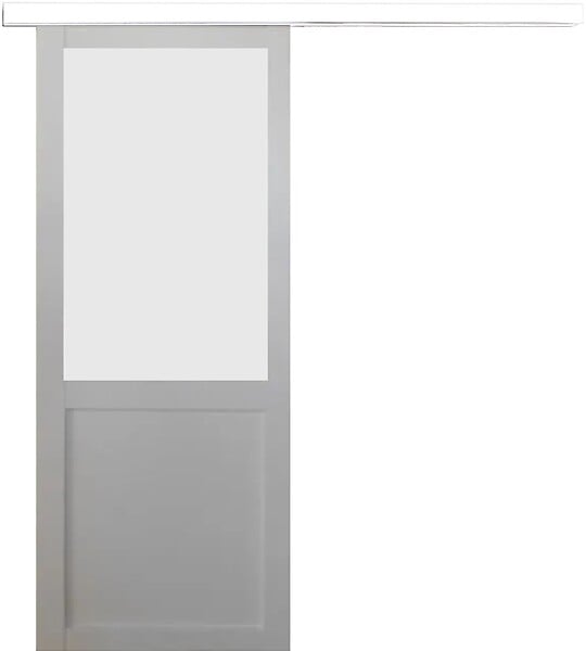 GD MENUISERIES - Porte Coulissante Athena Blanc H204 x L93 cm, Rail alu Bandeau Blanc - large