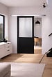 GD MENUISERIES - Porte Coulissante Athena Noir Vitrée H204 x L93 cm, Rail Alu - vignette