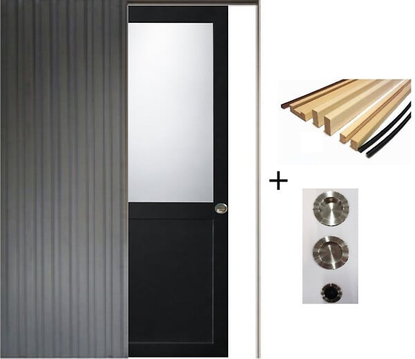 GD MENUISERIES - Porte Coulissante Athena Noir H204 x L93 cm, Galandage, kit finition (coquille et tire doigt) - large