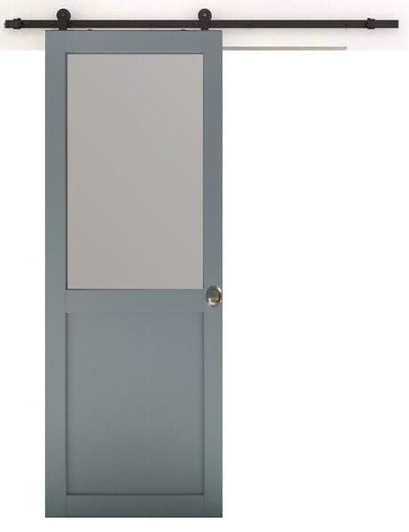 GD MENUISERIES - Porte Coulissante Athena Gris Clair Vitrée H204 x L83 cm, Rail Roulettes, Coquilles - large