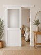 GD MENUISERIES - Porte Coulissante Athena Blanc H204 x l93 cm, Rail alu Bandeau Blanc, Coquilles - vignette