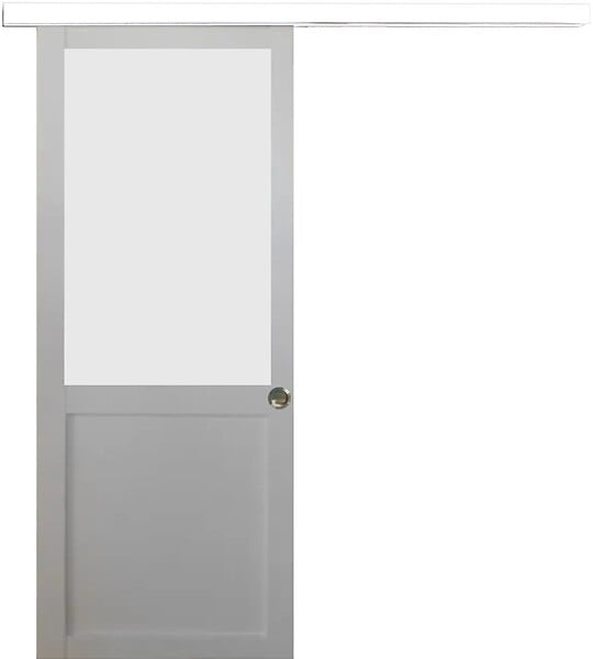 GD MENUISERIES - Porte Coulissante Athena Blanc H204 x l93 cm, Rail alu Bandeau Blanc, Coquilles - large