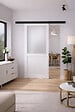 GD MENUISERIES - Porte Coulissante Athena blanc H204 x L93 cm, Rail Alu bandeau noir, Coquilles blanc - vignette