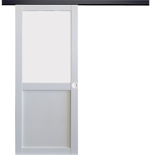 GD MENUISERIES - Porte Coulissante Athena blanc H204 x L93 cm, Rail Alu bandeau noir, Coquilles blanc - large