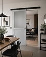 GD MENUISERIES - Porte Coulissante Athena Gris Clair Vitrée H204 x L83 cm, Rail Alu Bandeau Noir, Coquilles - vignette