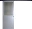 GD MENUISERIES - Porte Coulissante Athena Gris Clair Vitrée H204 x L83 cm, Rail Alu Bandeau Noir, Coquilles - vignette