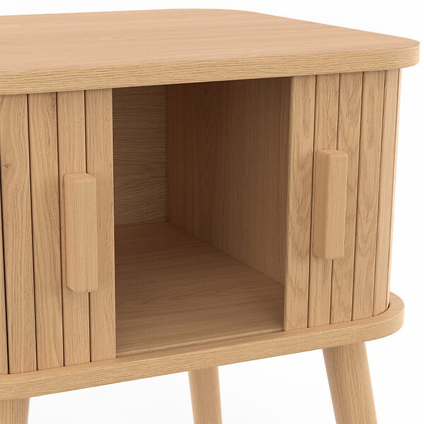 ID MARKET - Lot de 2 tables de chevet ROMIE effet lattes 2 portes coulissantes - large