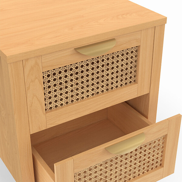 ID MARKET - Lot de 2 tables de chevet EDHEN 2 tiroirs cannage et bois - large