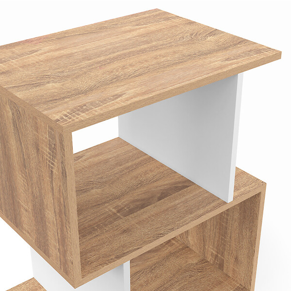 ID MARKET - Lot de 2 tables de chevet SOFIA forme S avec rangements ouverts effet hêtre et blanc - large