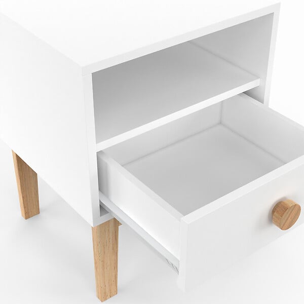 ID MARKET - Table de chevet enfant JACOB 1 tiroir + 1 niche blanc et bois - large