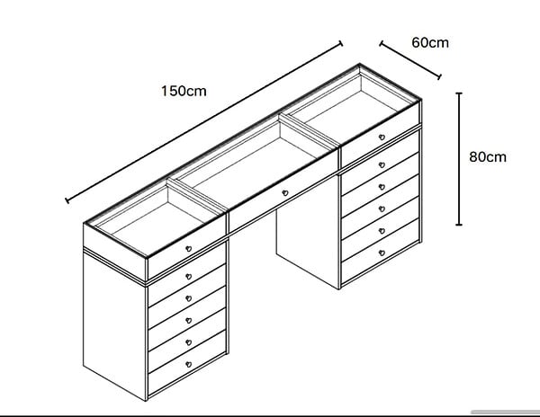 PROTOCOLE HOME - Coiffeuse Protocole Home 13 tiroirs, design moderne 150 x 60 x 80 cm - large