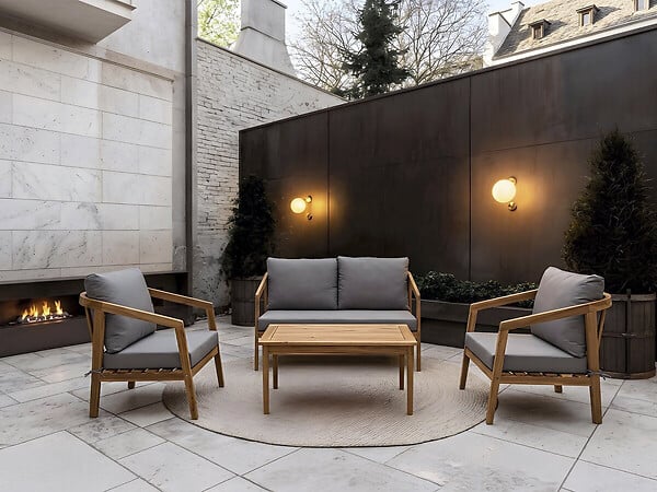 HABITAT ET JARDIN - Salon de jardin en bois avec coussins "Presley" - 4 places - Gris - large