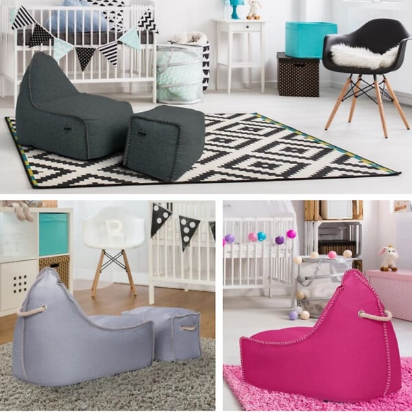 SOO  SANTAI - Fauteuil poire enfant avec repose pieds 75x60x65/45x60x35 cm SANS billes Rose (MBINDR3260-3) - large