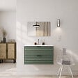 AURLANE - Meuble Salle de Bain Cranté Vert et Noir 80cm - 2 Tiroirs, Vasque et Miroir - MALO - vignette