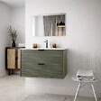 AURLANE - Meuble Salle de Bain Cranté Vert et Noir 80cm - 2 Tiroirs, Vasque et Miroir - MALO - vignette