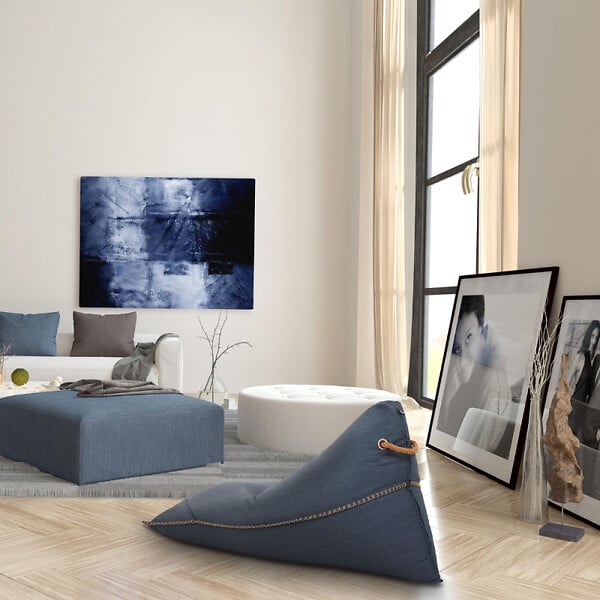 SOO  SANTAI - Fauteuil poire intérieur 140x120x90 cm déhoussable avec poignées et surpiqûres SANS billes Bleu jeans (LBIN140120-1) - large