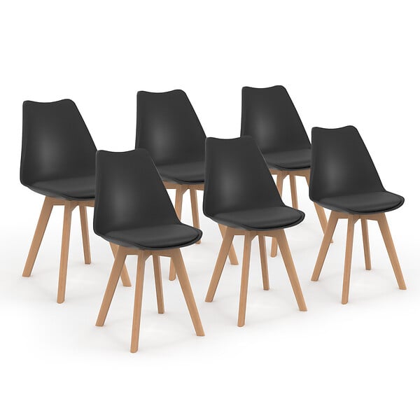 ID MARKET - Lot de 6 chaises scandinaves SARA noires pour salle à manger - large